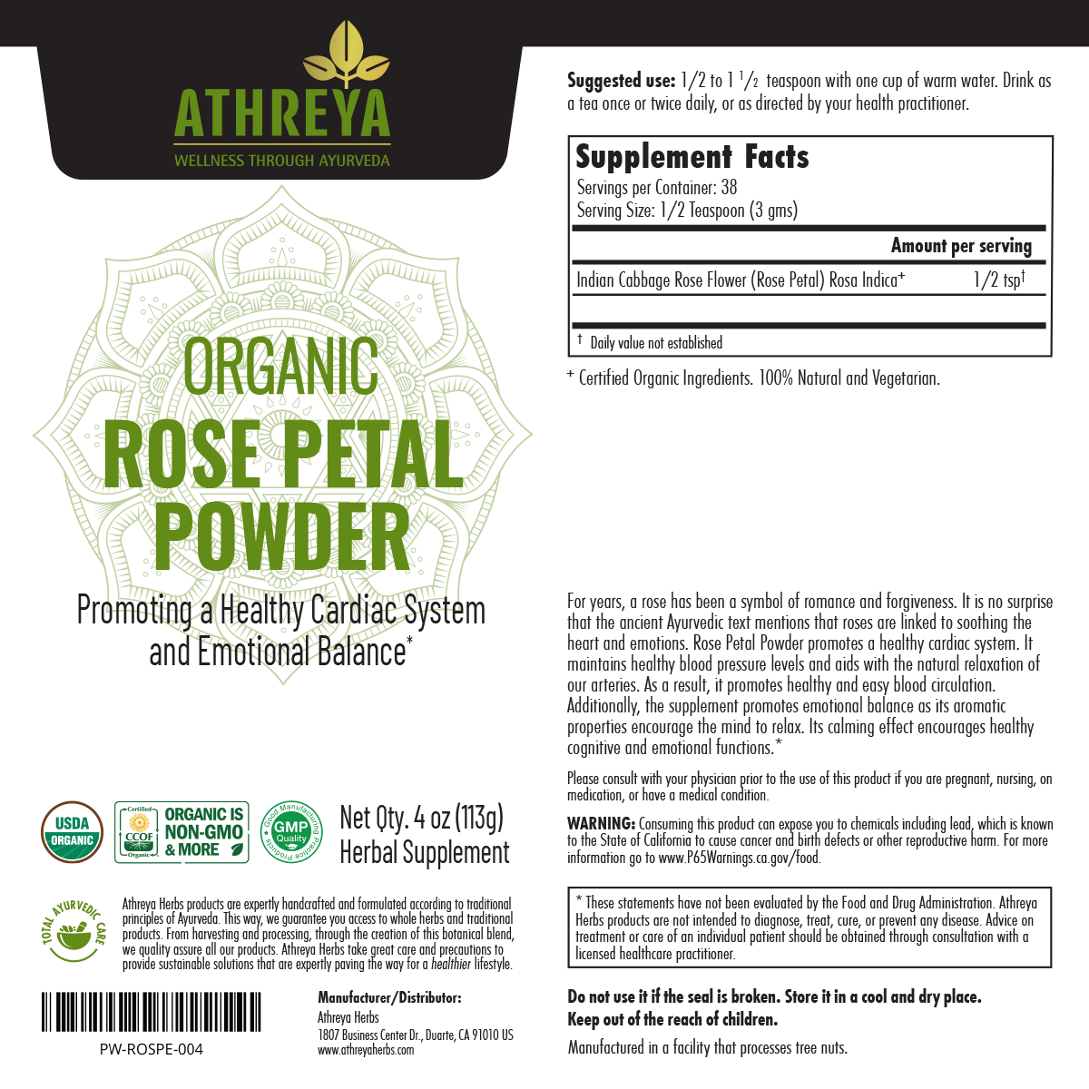 Rose Petals Organic Herbal Tea | Loose | Floral | Elegant | Caffeine free